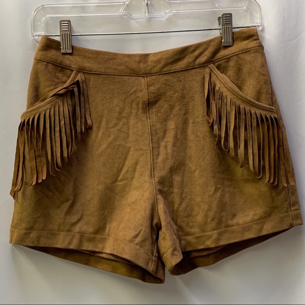 Hollister Brown Suede Like Womens Fringe Shorts Pockets Size 1